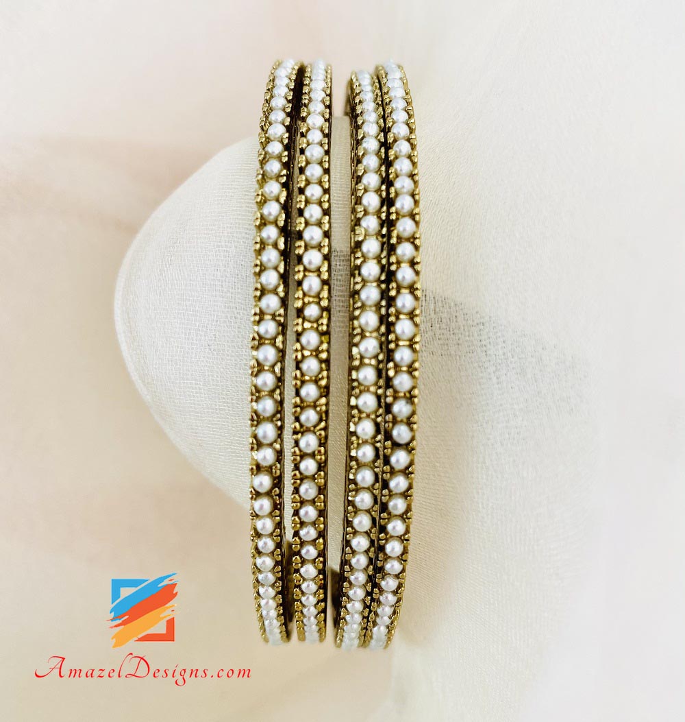 3D Bangles With White Beads