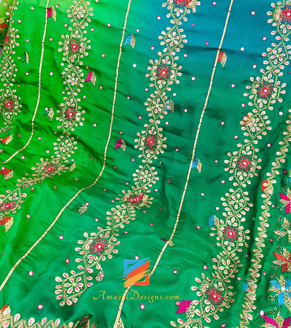 4D Gotta Patti Mirrors Tilla 🦜 Mix Shades Of Greens Duppatta