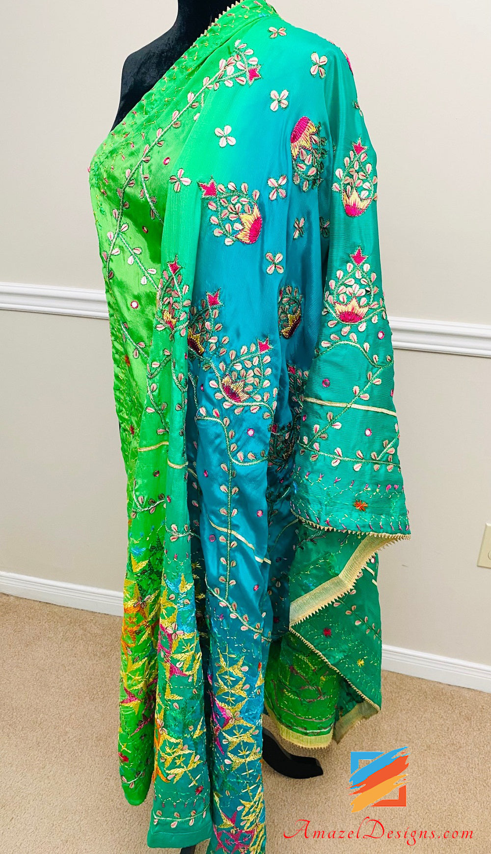 4D Gotta Patti Mirrors Tilla 🦜 Mix Shades Of Greens Duppatta