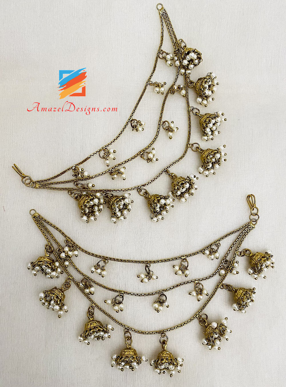 3 Lagen Sahara mit hängenden Jhumkis und winzigen Perlen