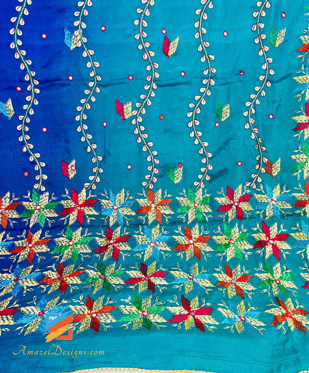 4D Blue Shades Gotta Patti Mirror Phulkari