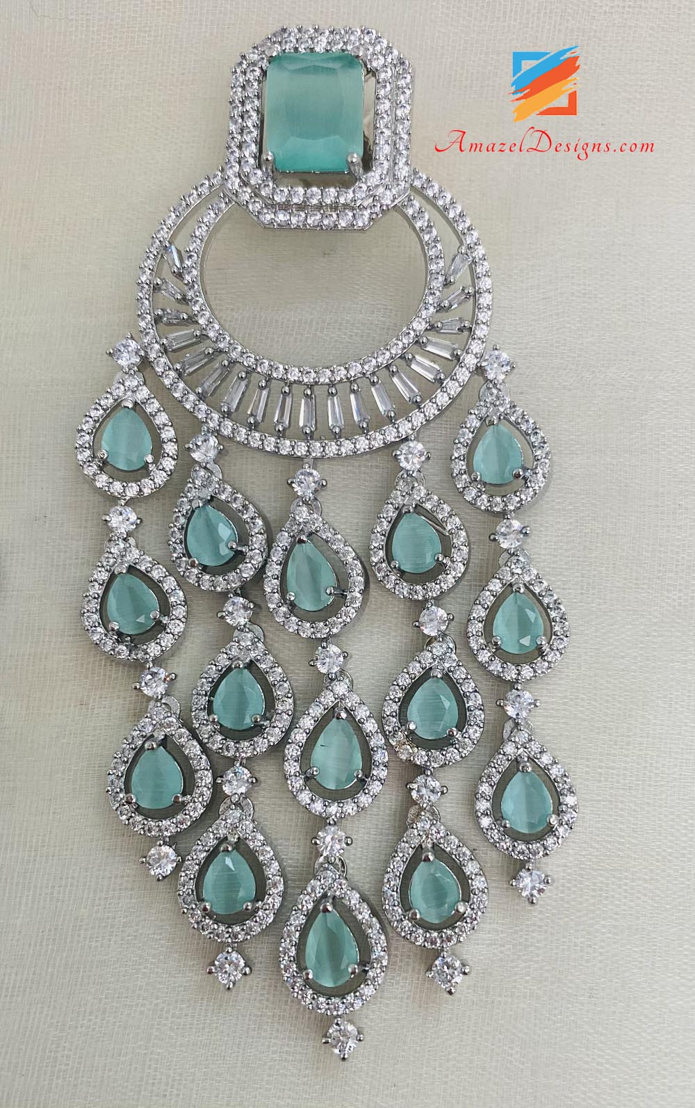 American Diamond AD Mint Silver Earrings