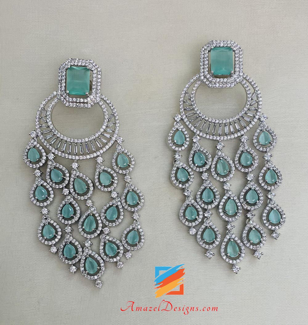 American Diamond AD Mint Silver Earrings