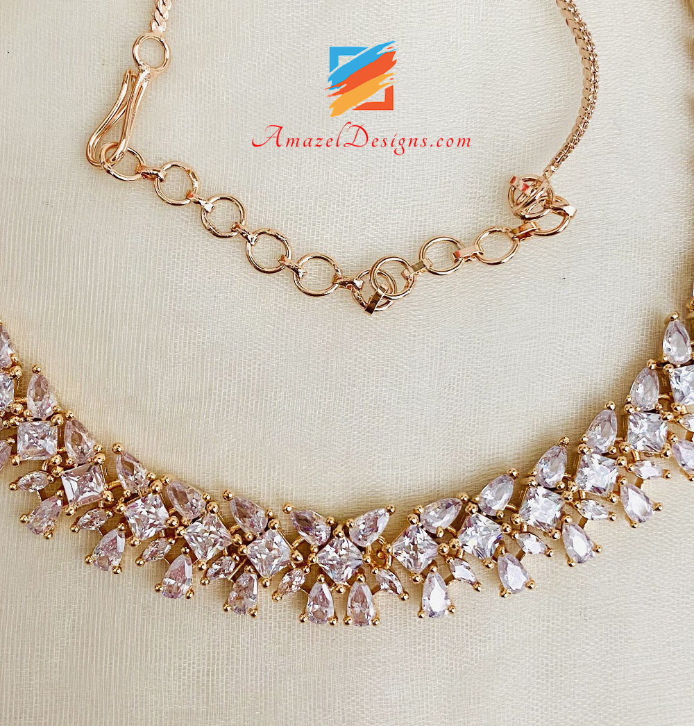 American Diamond Rose Gold Single Line Necklace