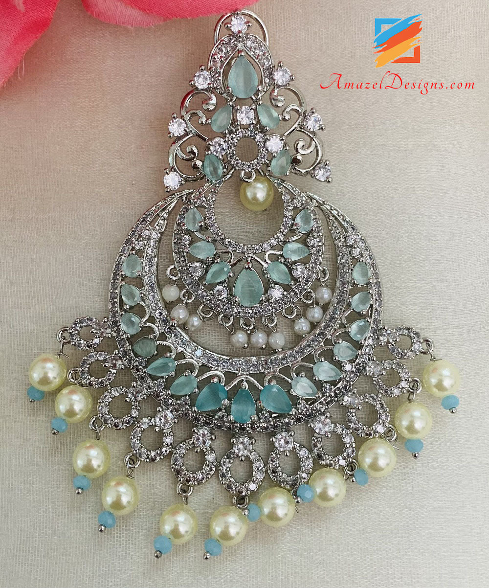 American Diamond AD Silver Mint with Pearls Earrings