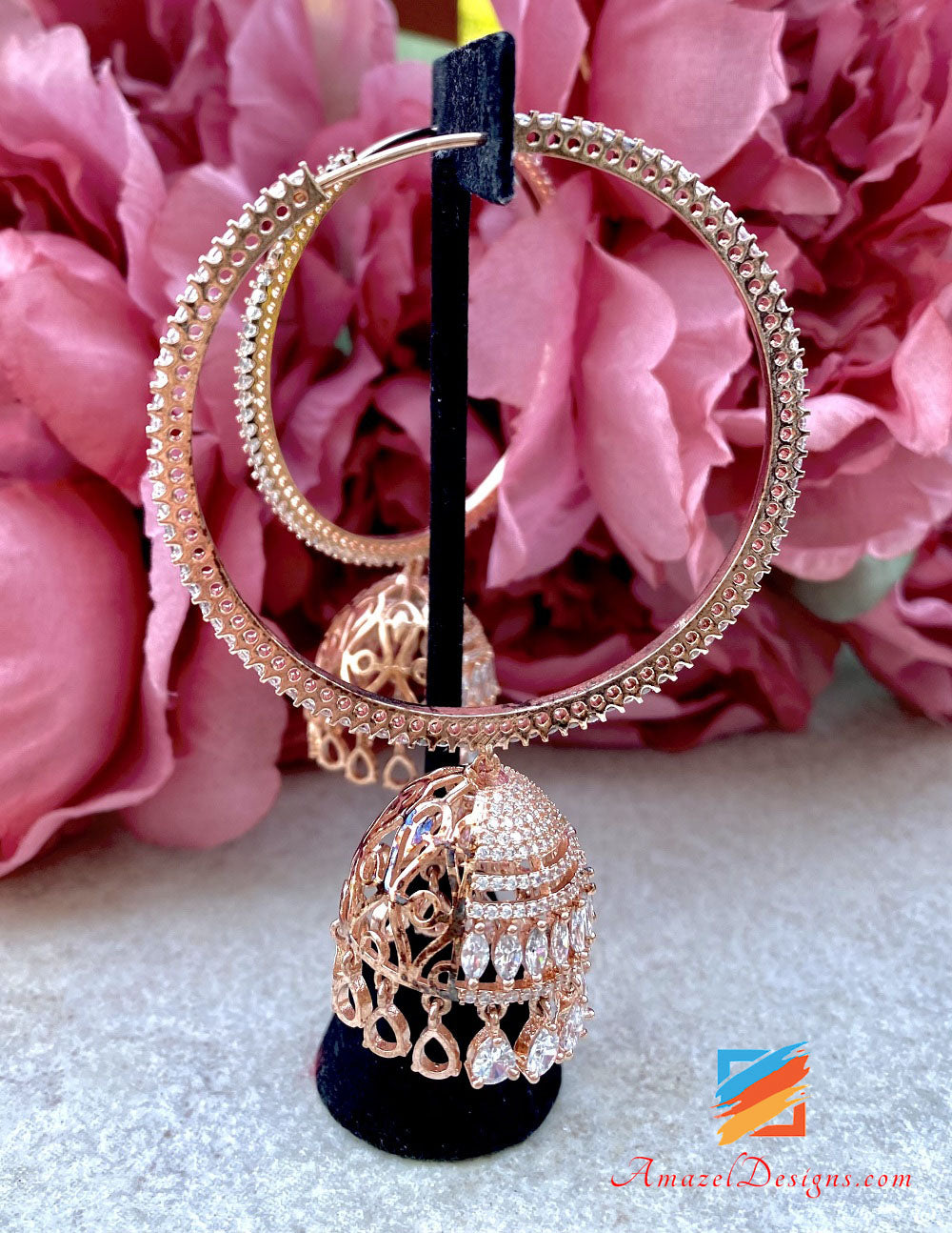 American Diamond (AD) Rose Gold Oversized Lightweight Waliyaan