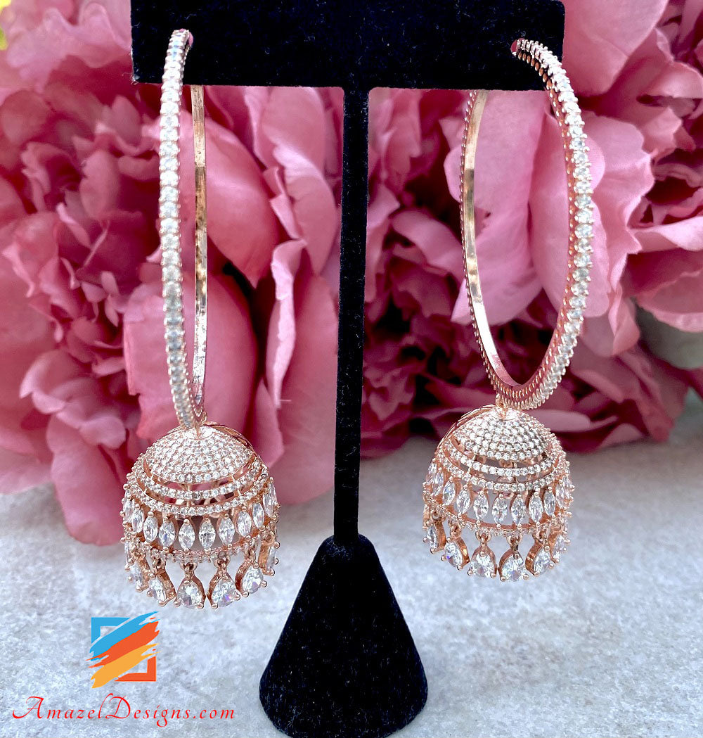 American Diamond (AD) Rose Gold Oversized Lightweight Waliyaan