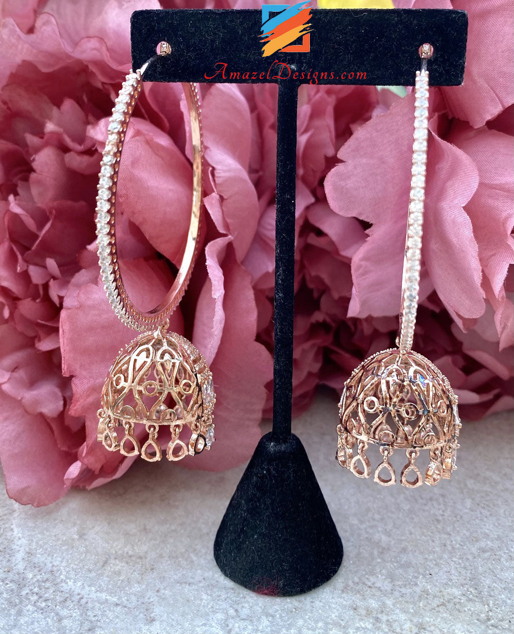American Diamond (AD) Rose Gold Oversized Lightweight Waliyaan