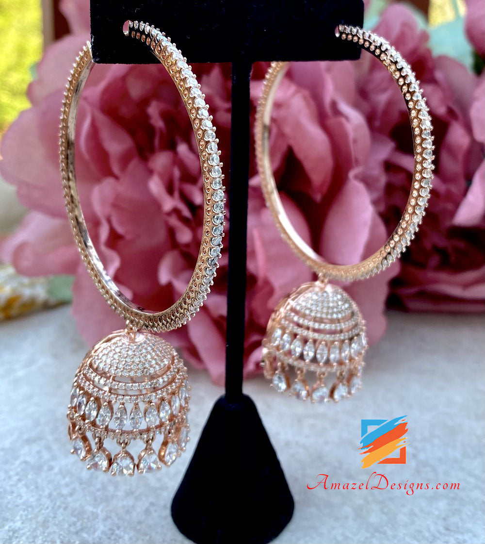 American Diamond (AD) Rose Gold Oversized Lightweight Waliyaan