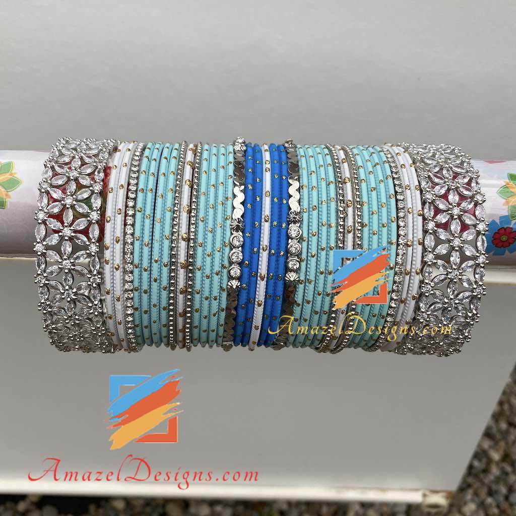 American Diamond AD Blue Bangle Set