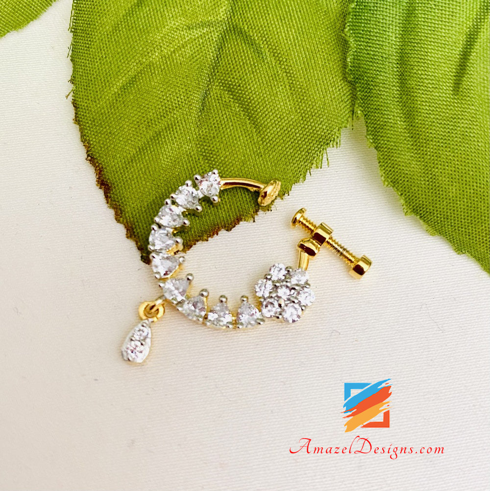 American Diamond AD Anello da naso avvitato dorato non forato