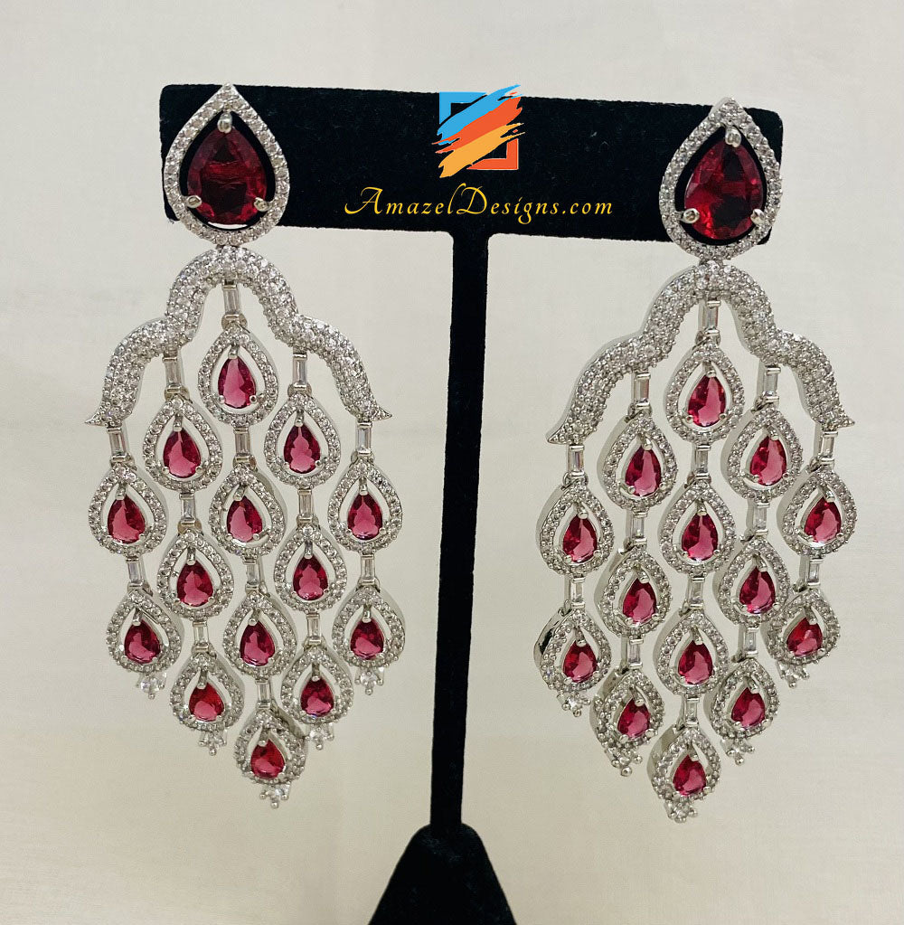 Orecchini Borgogna American Diamond Mehroon