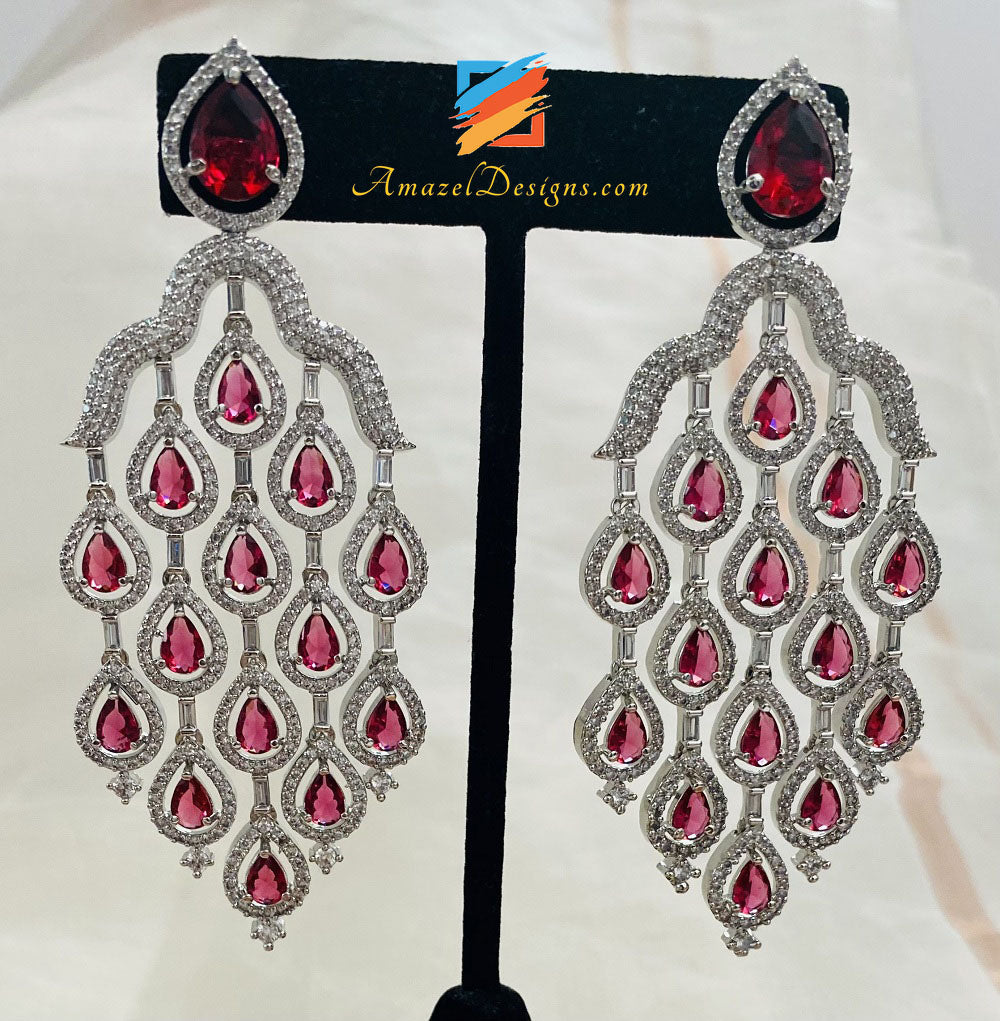 Orecchini Borgogna American Diamond Mehroon
