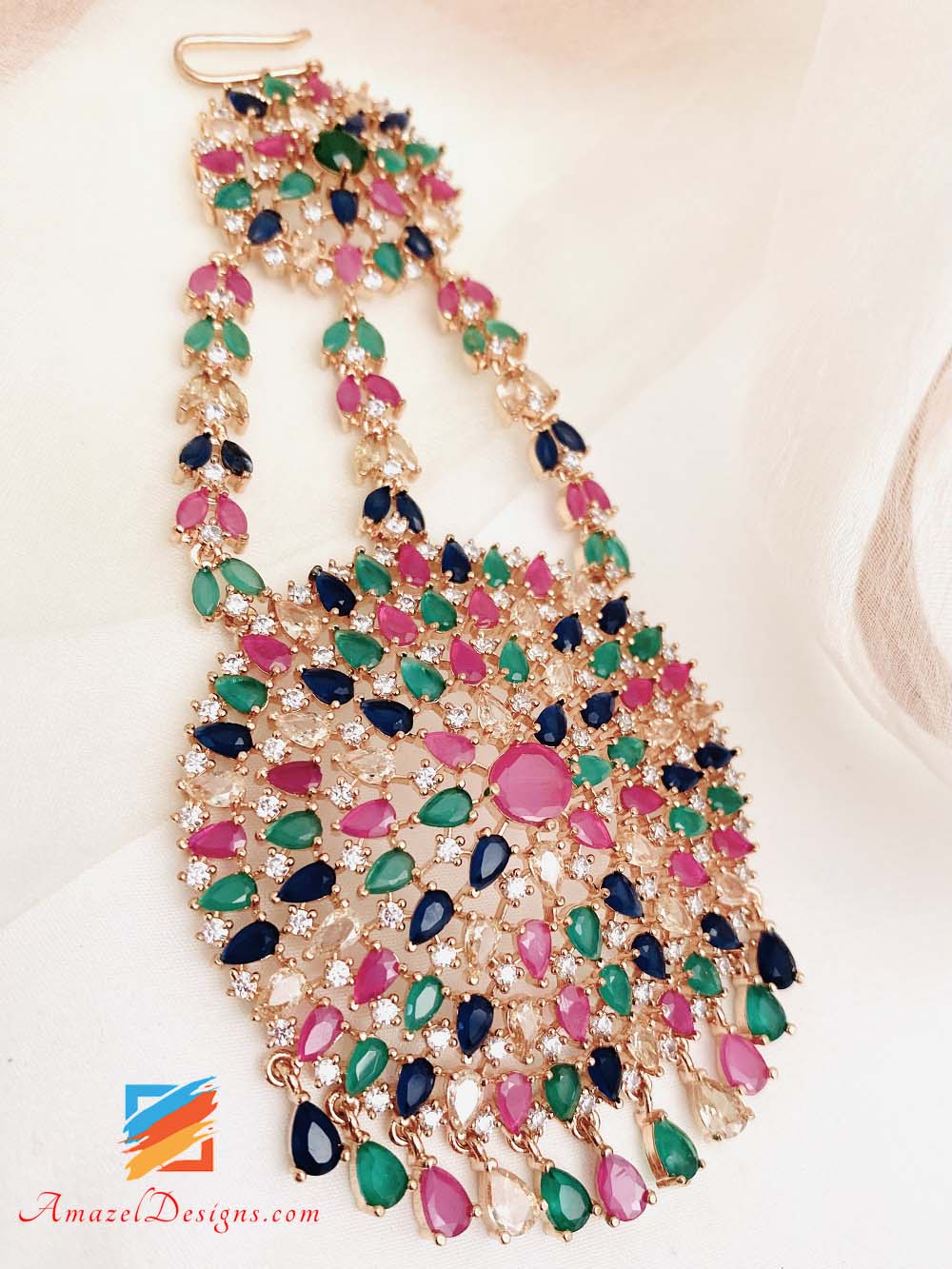 American Diamond (AD) Multicolored Jhoomer/Pasa