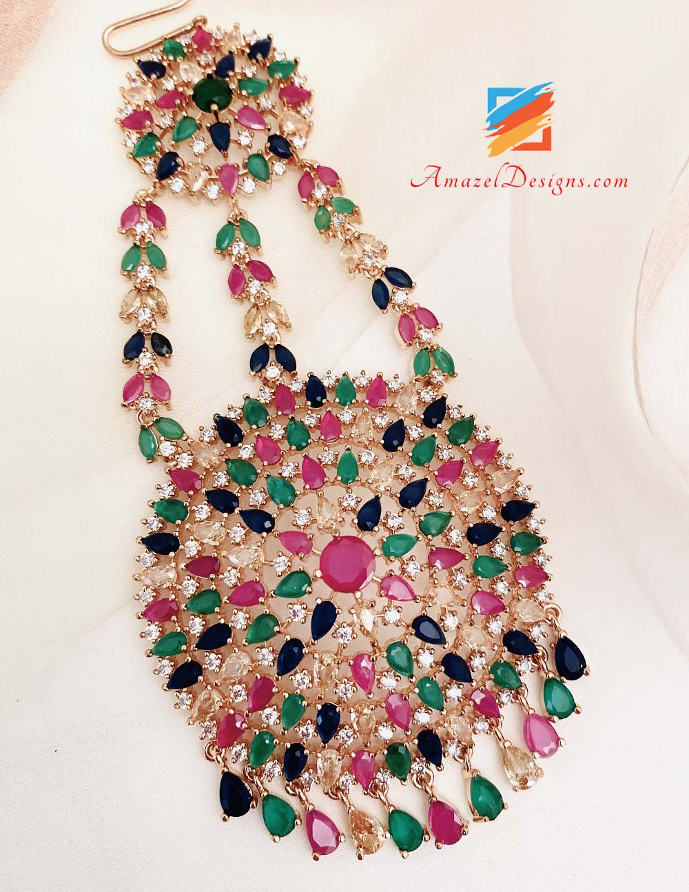 American Diamond (AD) Multicolored Jhoomer/Pasa