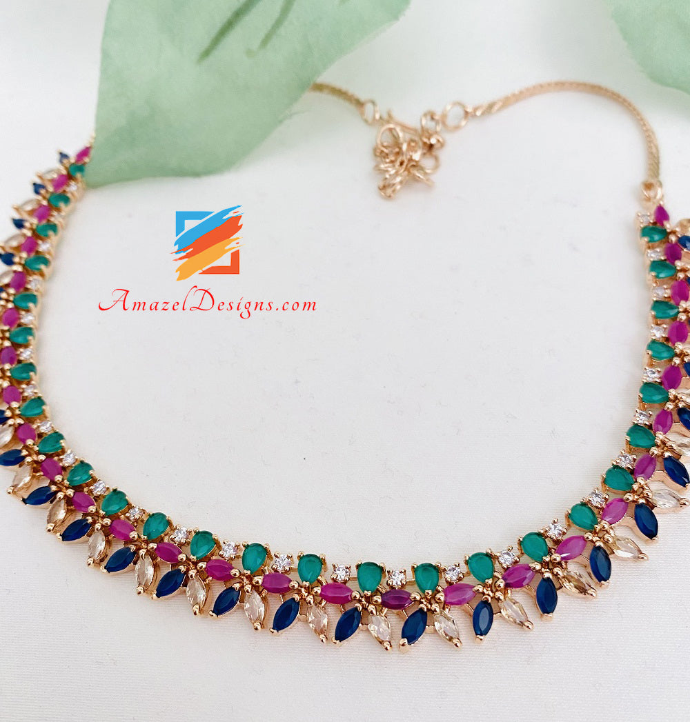 American Diamond (AD) Multicolored Necklace/Choker