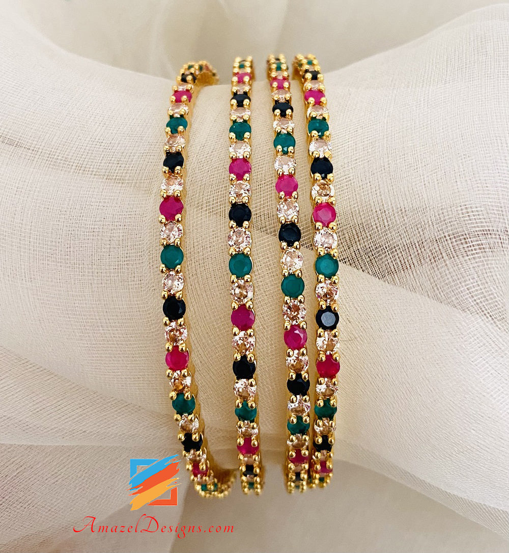 American Diamond (AD) Multicoloured Kada Set
