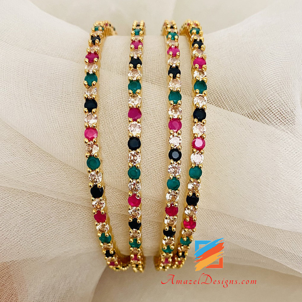 American Diamond (AD) Multicoloured Kada Set