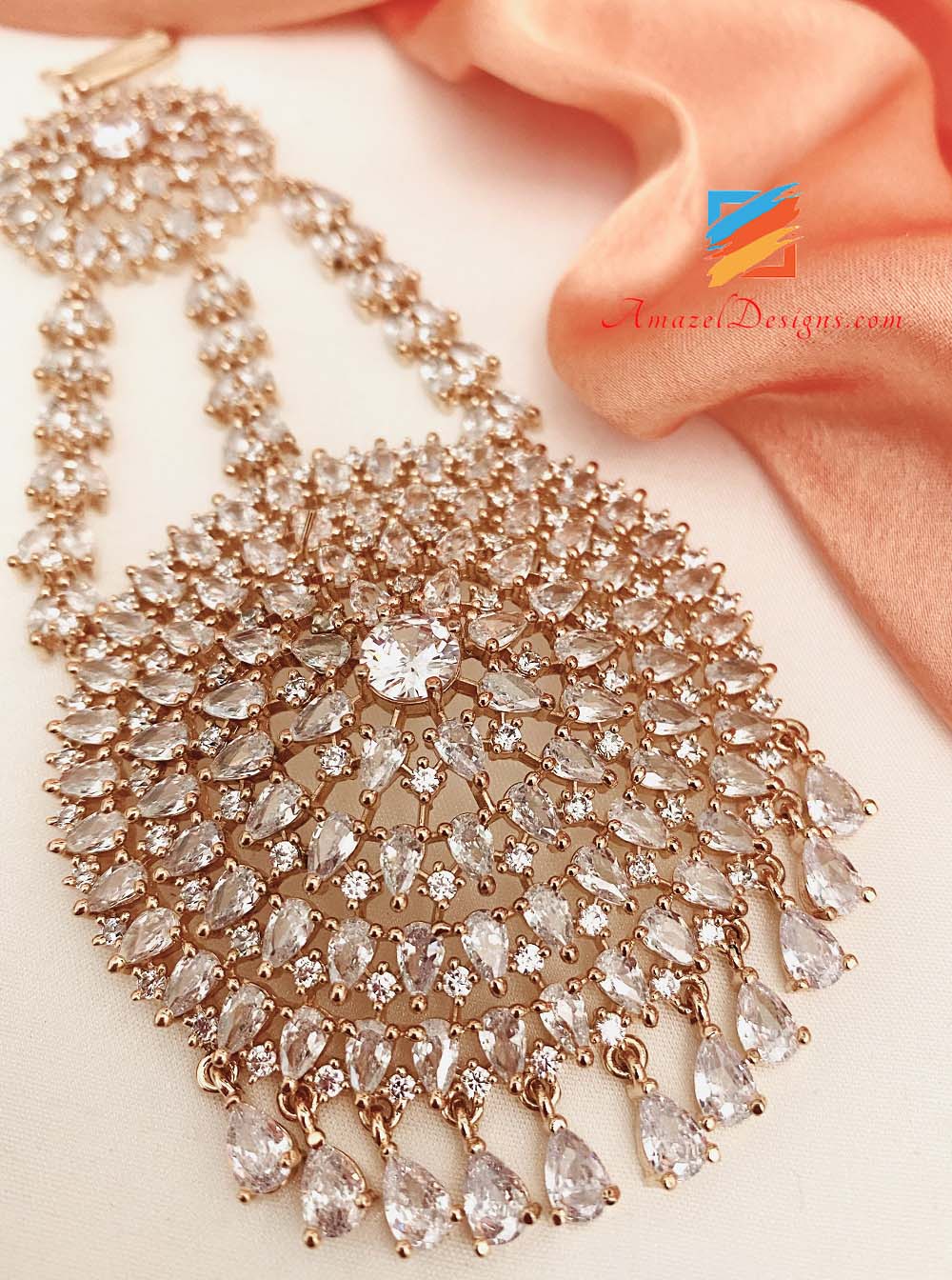 American Diamond (AD) Rose Gold and Silver Pasa/Jhumer