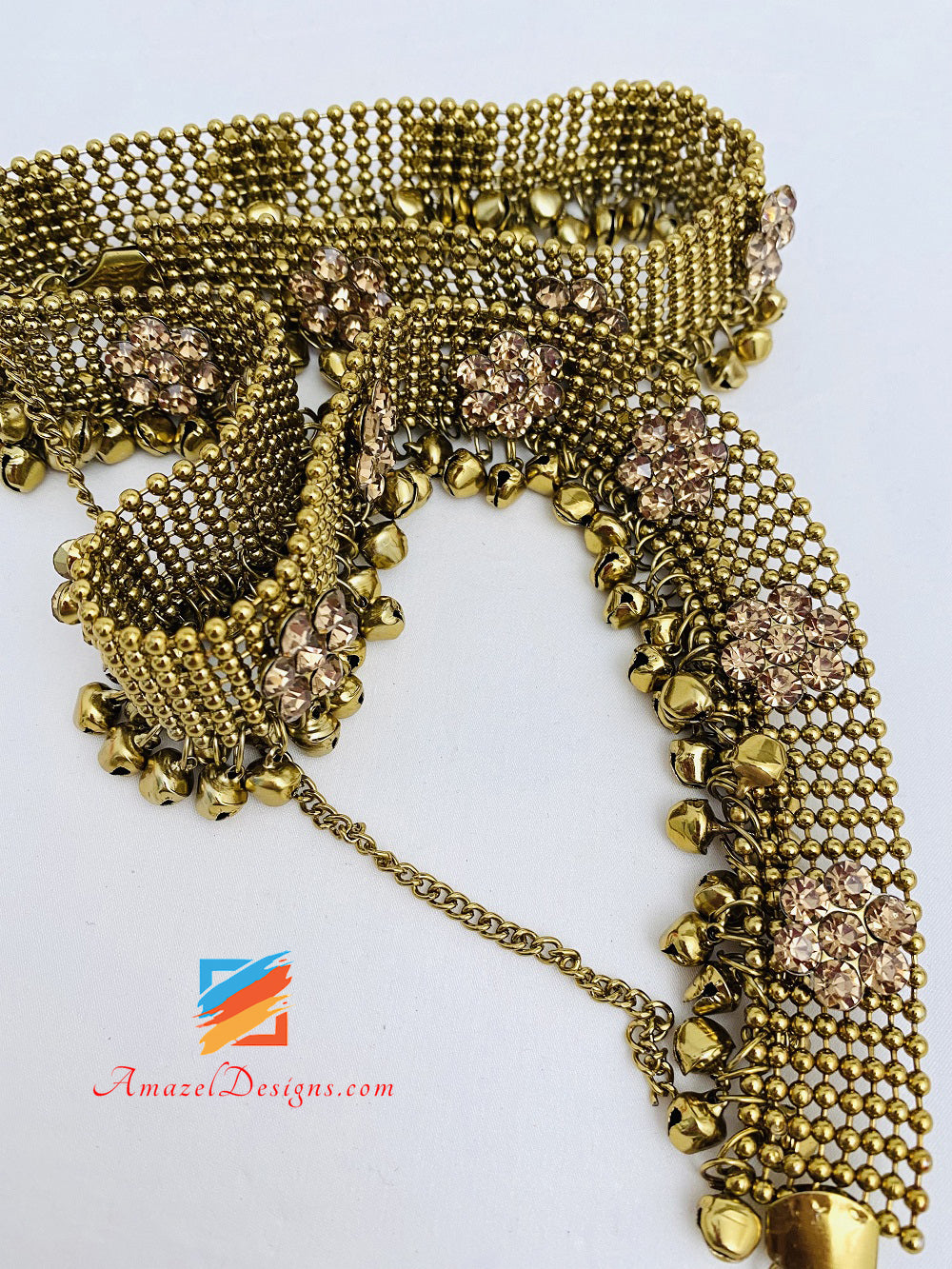 Antik mattgoldener Kundan Ghungroo Taillengürtel Kamarband