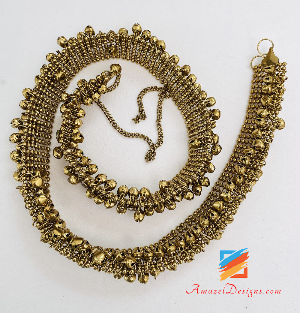 Antique Ghungroo Kundan Adjustable Waist Belt