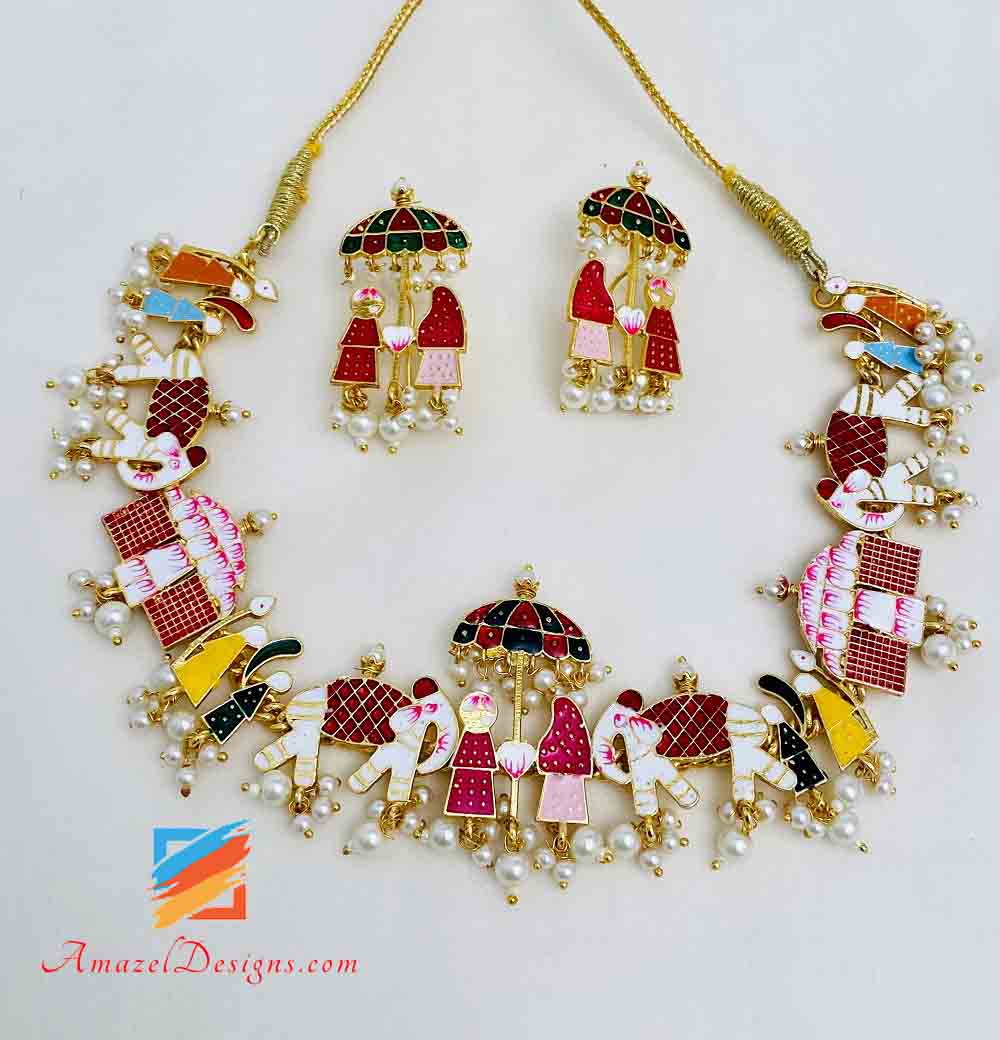 Baraat/Doli Collana con orecchini colorati O Payal O Opzioni combinate