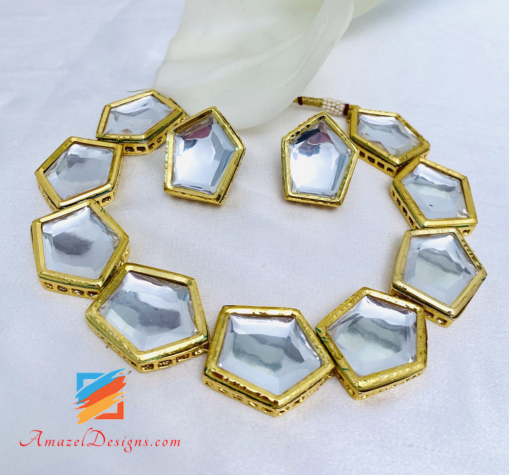 Big Size Kundan Flexible Lightweight Choker Necklace Earrings Set