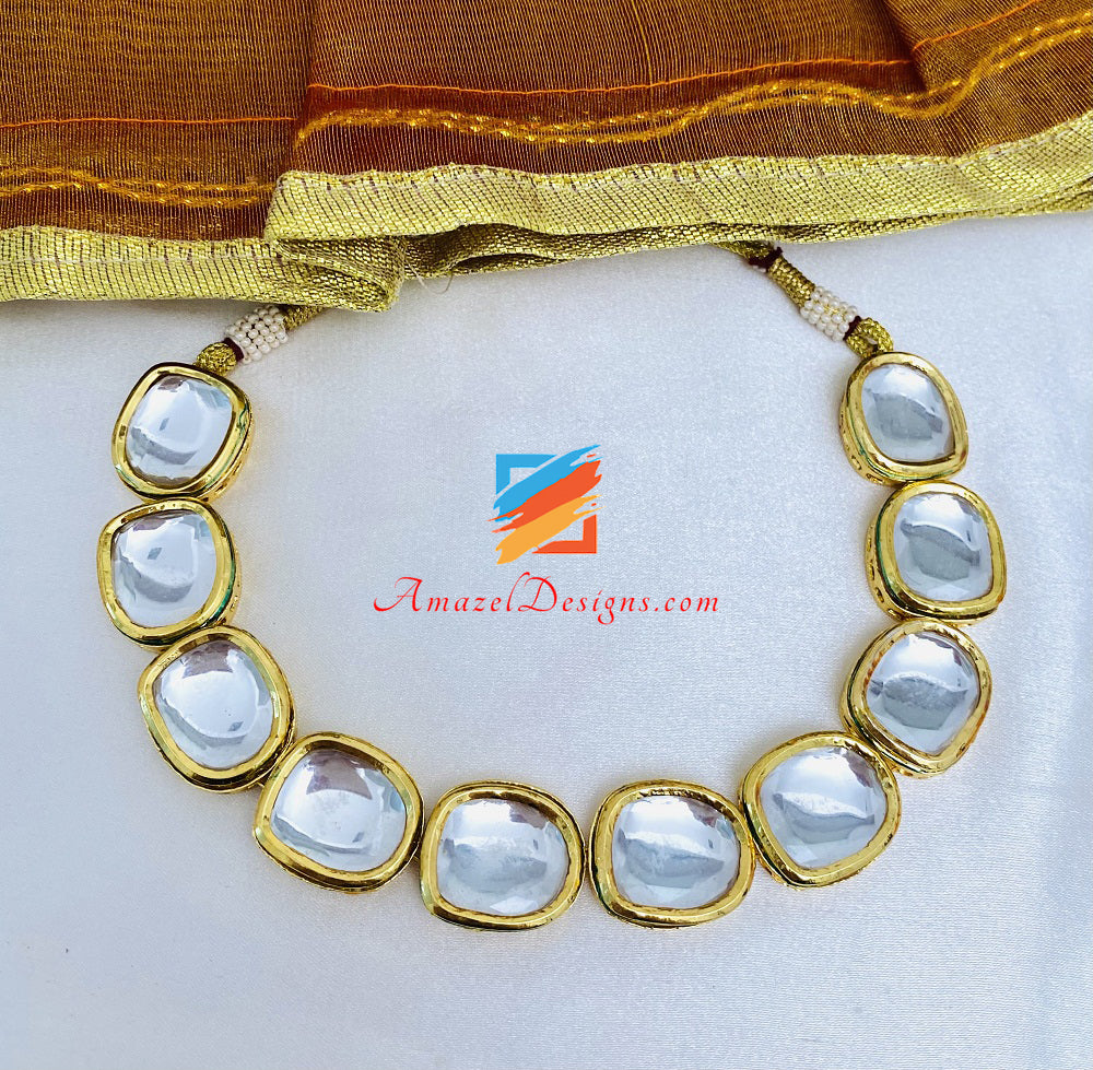 Big Kundan Flexible Lightweight Choker Necklace Studs Earrings Set