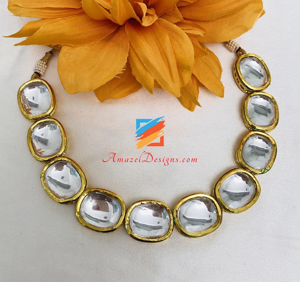 Big Size Kundan Flexible Lightweight Choker Necklace Studs Earrings Set