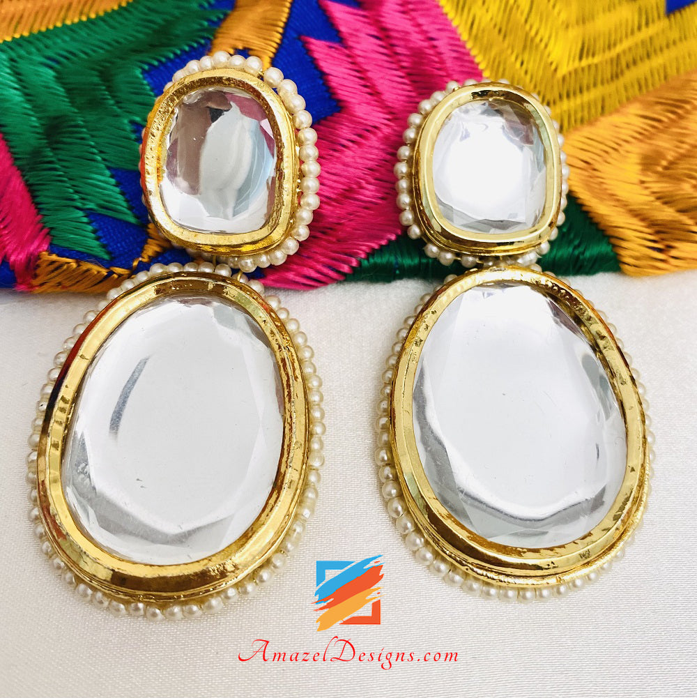 Big Size Kundan Flexible Lightweight Necklace Earrings Tikka Set