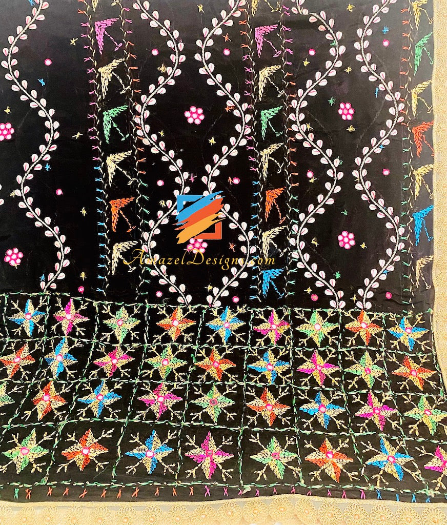 Black Gotta Patti Mirror Work All Over Fulkari