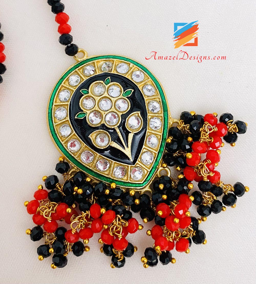 Black Meenakari Jhumka Tikka Set