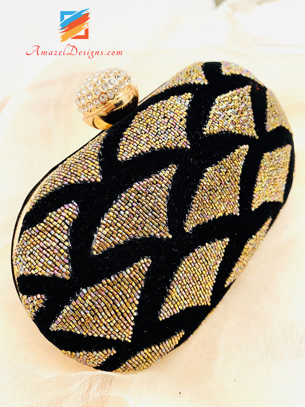 Black Oval Multicoloured Pipes Work Swarovski Clasp