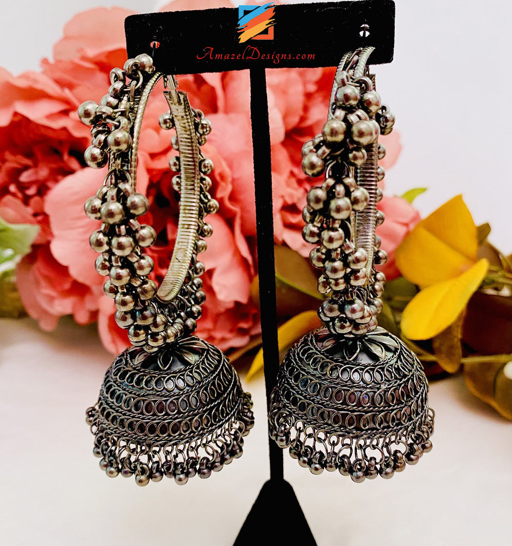 Schwarz oxidierte übergroße Waliyaan-Ohrringe