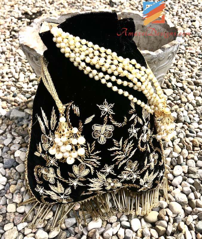 Black Potli with Dabka and Beads Work