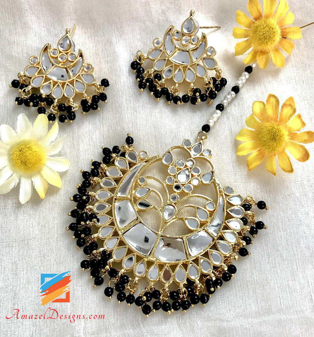 Multiple Colours - Pearls Sheesha Tikka And Studs Set