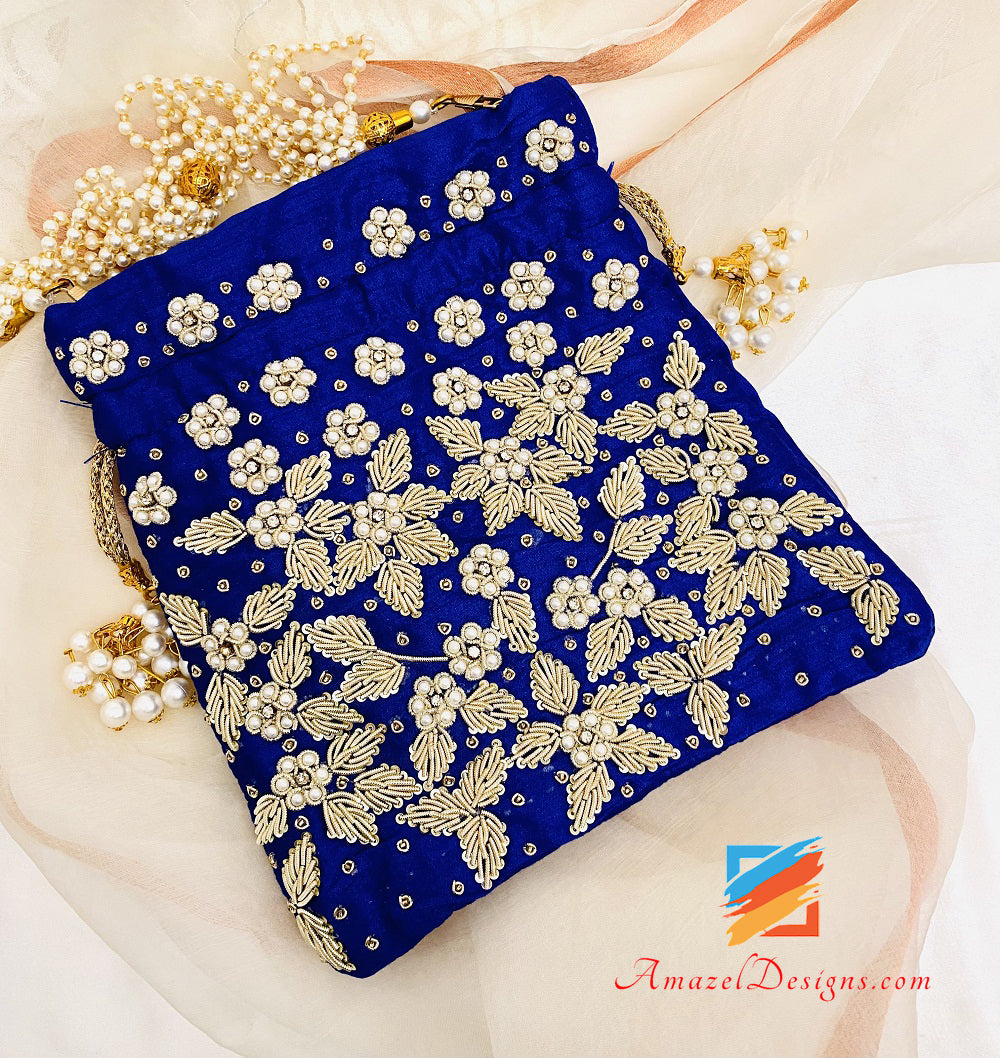 Perline blu Dabka Work Potli