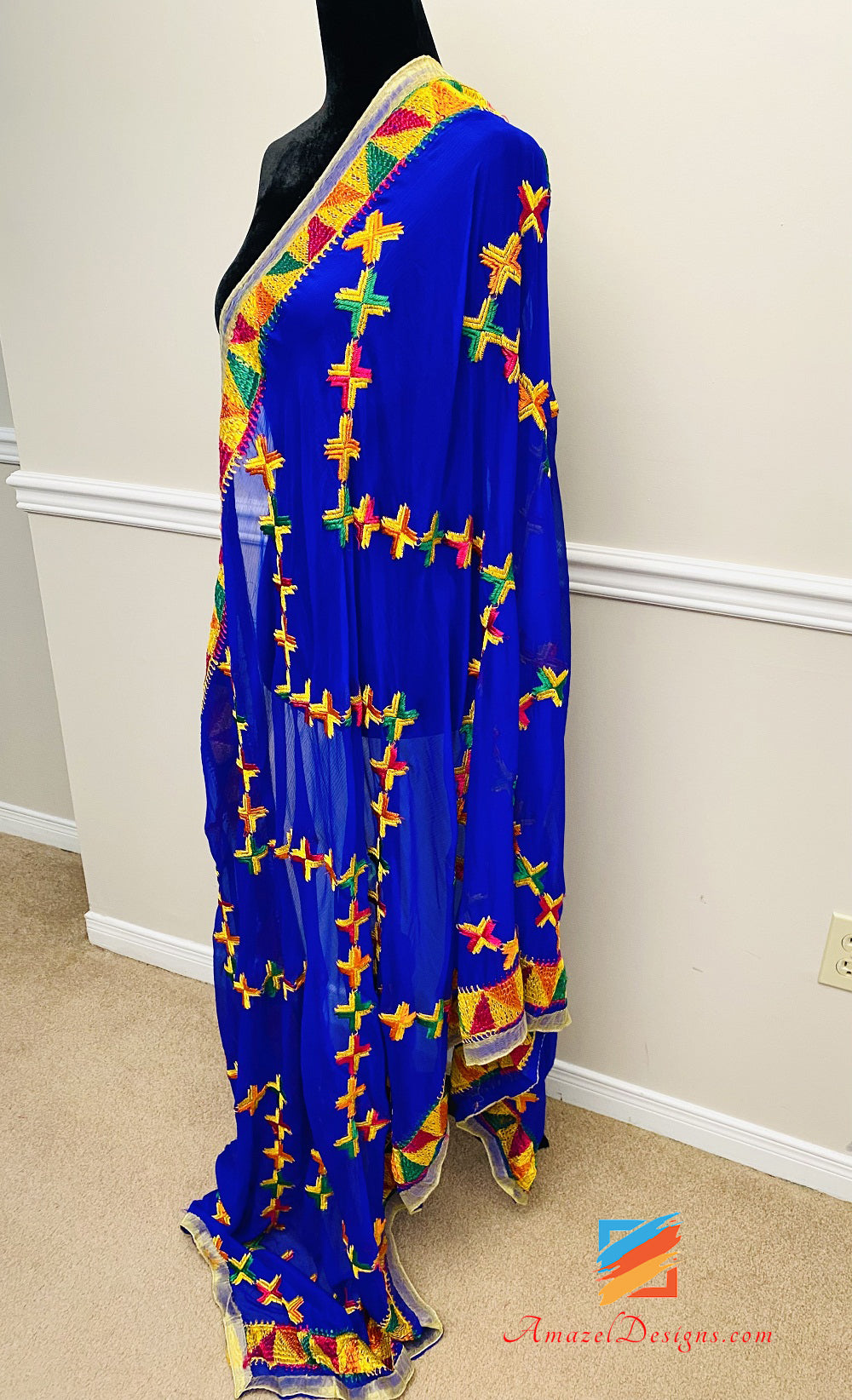 Blaue Phulkari-Gewebe-Kinari-Spitze