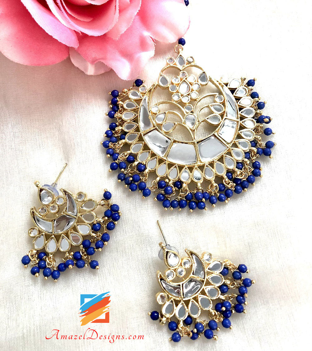 Multiple Colours - Pearls Sheesha Tikka And Studs Set