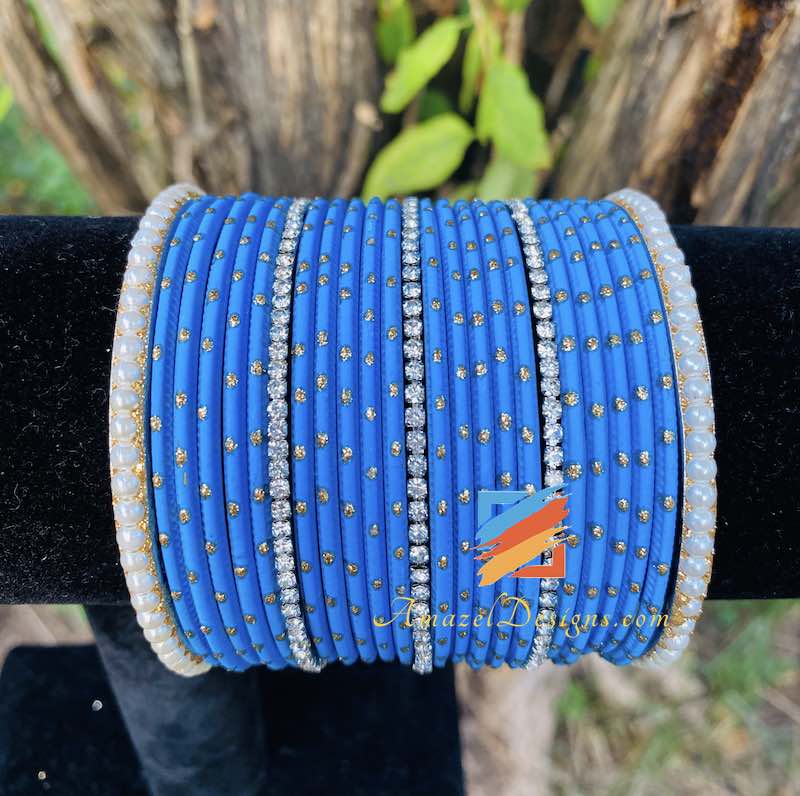 Set di braccialetti mix argento perla blu