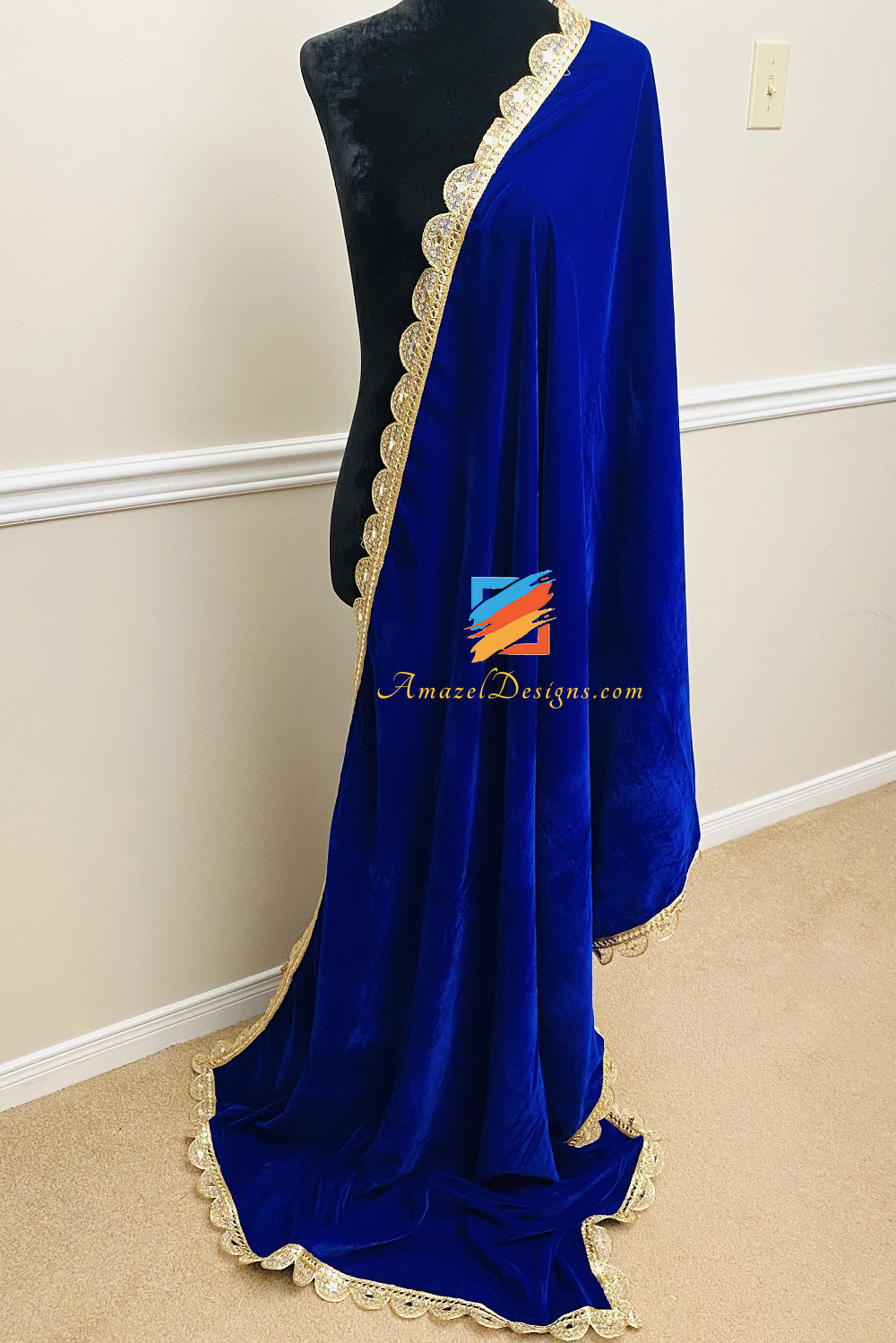 Blue Velvet Shawl Mirror Tilla Pakhi Lace Gotta  Amazel Designs