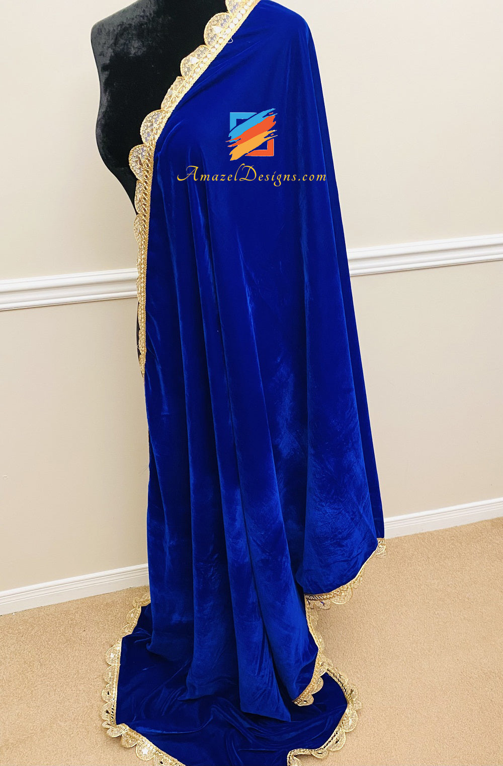 Blue Velvet Shawl Mirror Tilla Pakhi Lace Gotta