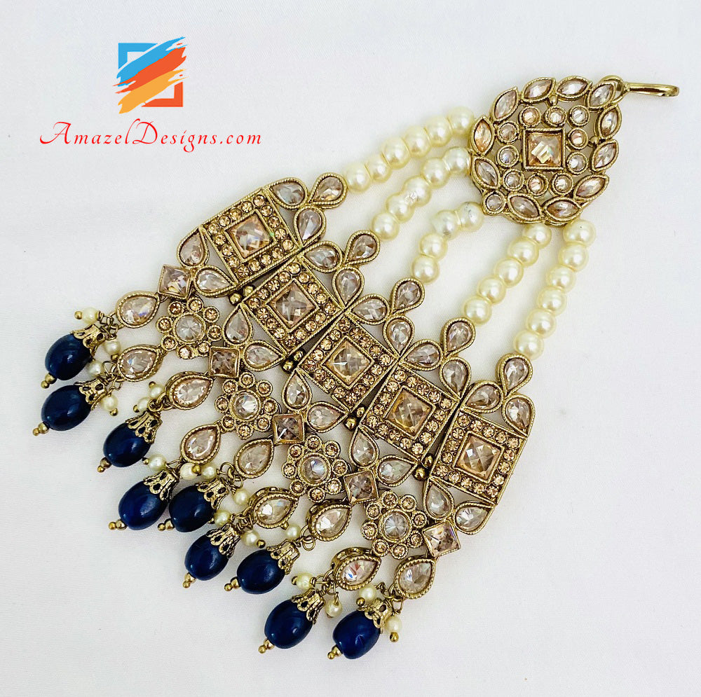 Perline Blu Polki E Pietra Jhumer