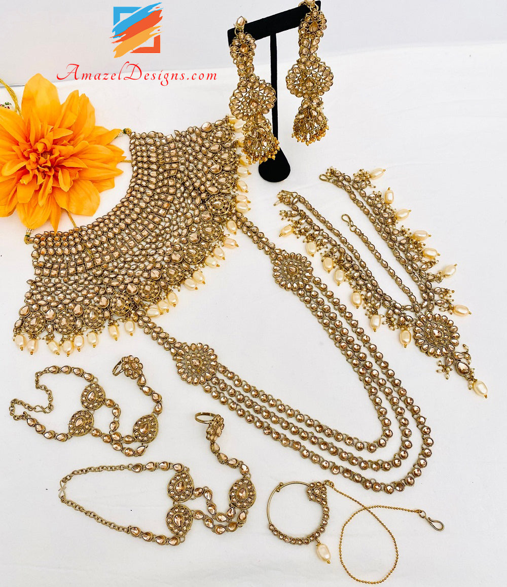Bridal Necklace Long Mala Rani Haar Nath Hand Pieces Matha Patti