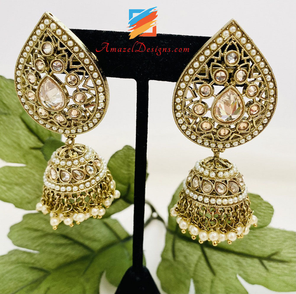 Collana Polki da sposa con orecchini girocollo Set Tikka Jhoomer e Nath