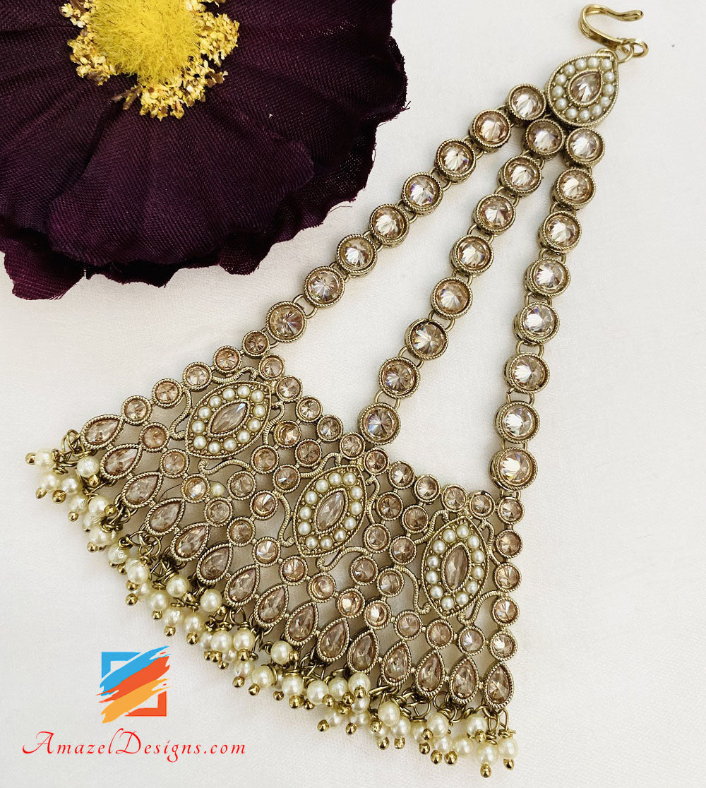 Collana Polki da sposa con orecchini girocollo Set Tikka Jhoomer e Nath