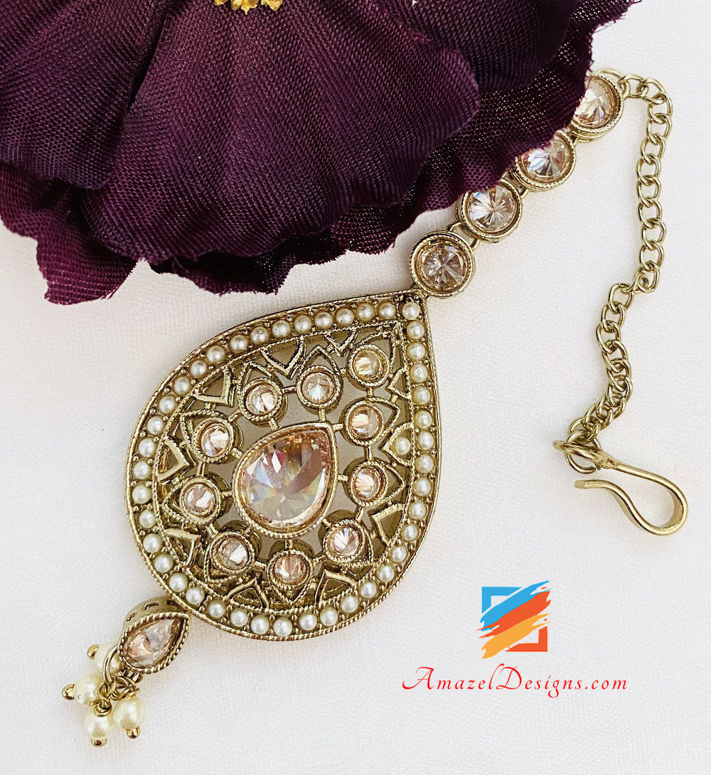 Collana Polki da sposa con orecchini girocollo Set Tikka Jhoomer e Nath