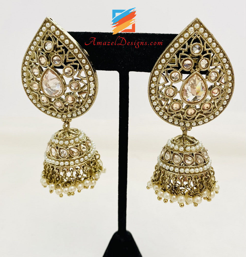 Collana Polki da sposa con orecchini girocollo Set Tikka Jhoomer e Nath