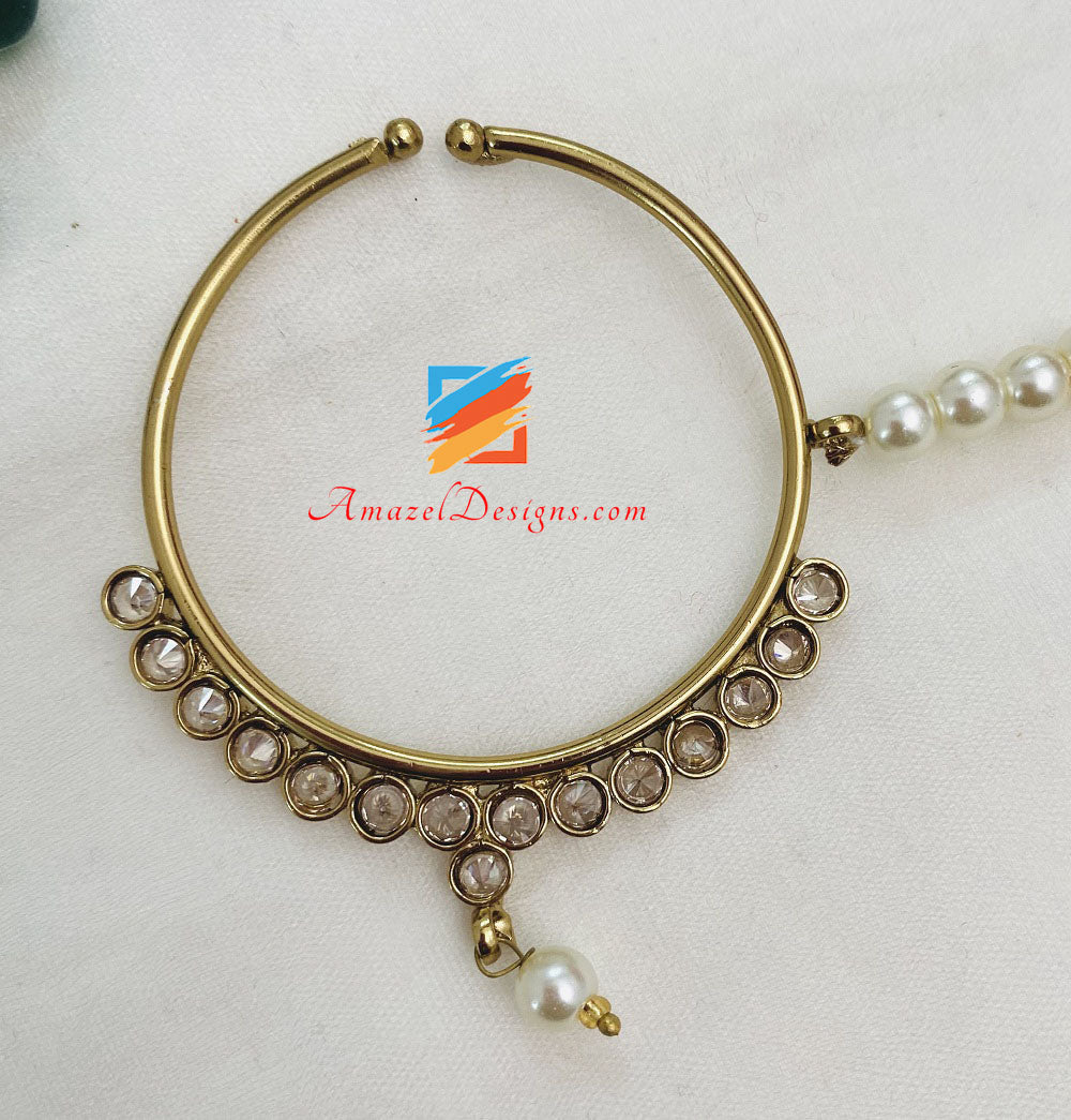 Bridal Polki Champagne Green Necklace Earrings Tikka Passa And Nath Set