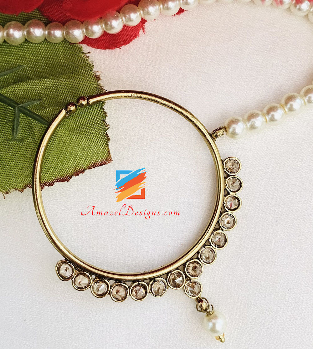 Collana da sposa Polki Champagne con orecchini girocollo Set Tikka Passa e Nath